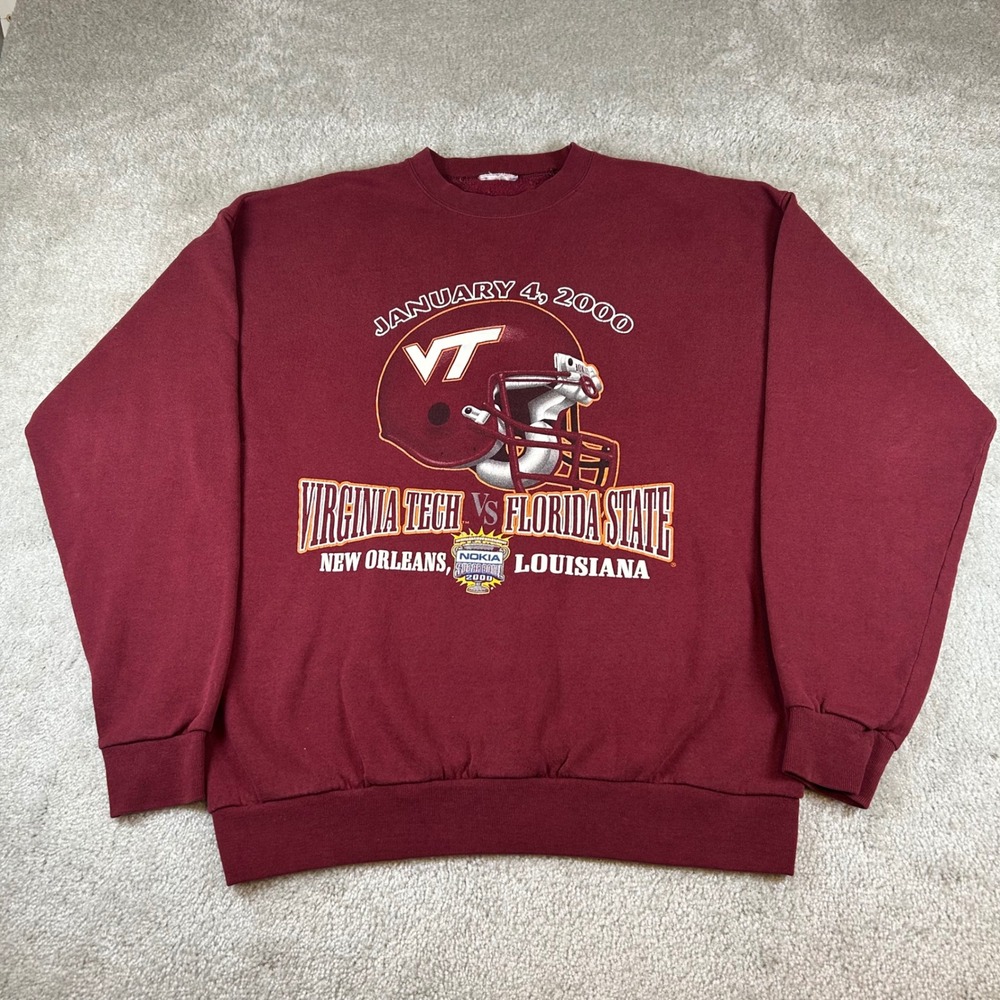 Vintage Sweatshirt Mens XL Maroon Virginia Tech Florida State 2000 Sugar Bowl